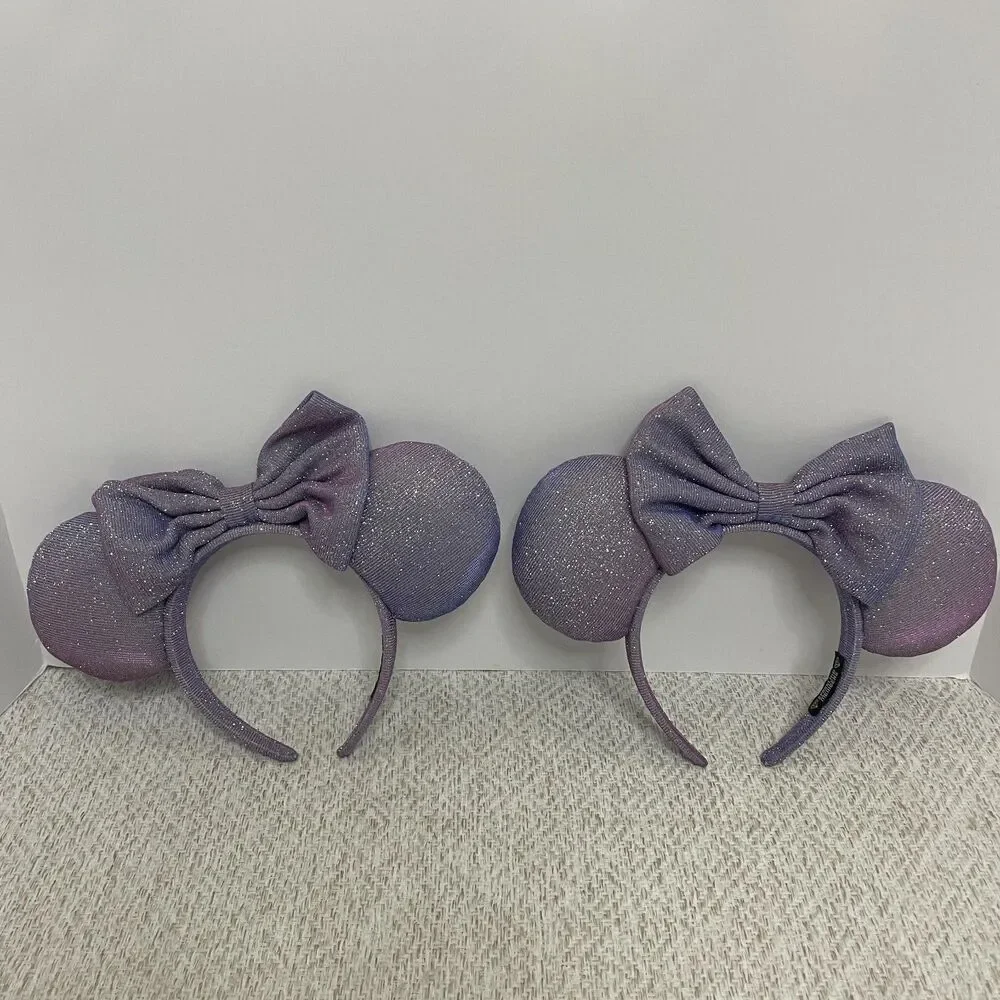 Sparkling Member Womens Purple Glittery Minnie Ears Headband with Bow Set of 2